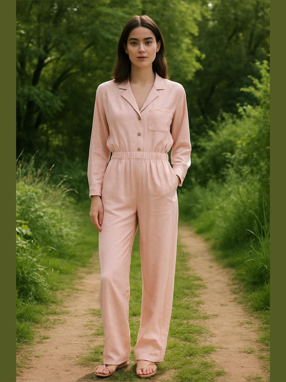 Vintage I Magnin Silk Blush Peach Womens Jumpsuit Size M Boho Old Money Soft
